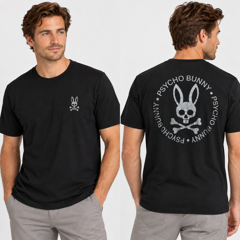 Psycho Bunny Crosby Reflective Graphic Tee 7 XL Black Pima Cotton Skull Logo